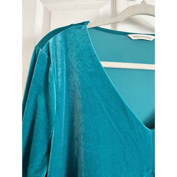 Soft Surroundings L Large Turquoise Isolde Velvet Tunic Top Long Sleeve V-Neck - Picture 12 of 13
